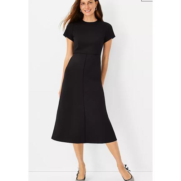 Ann Taylor NWOT The Midi Flare Dress in Double Knit Black Size 4 - Picture 1 of 5